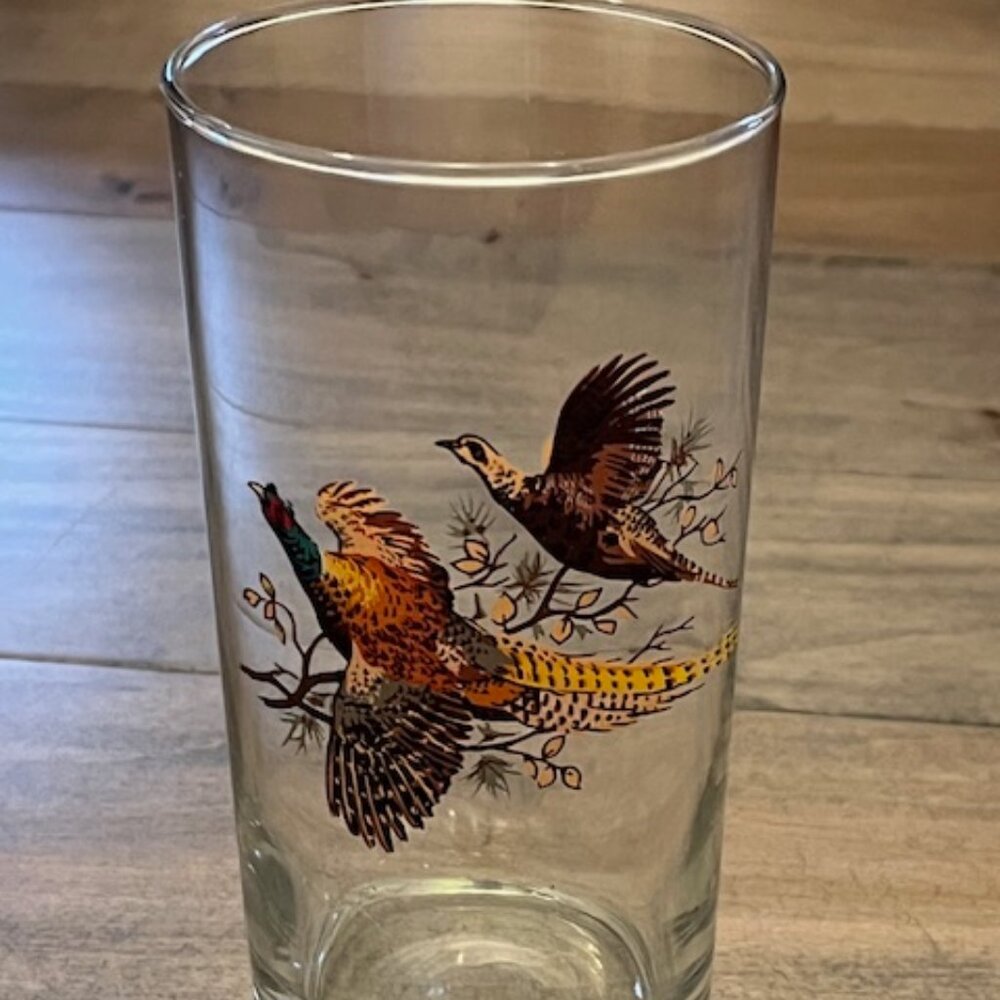 Vintage Libbey Flying Pheasant Tumbler Glass 5.5" tall